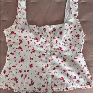 Zara White Floral Button-Up Blouse